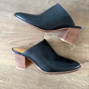 Madewell The Harper Mule Black Leather with 2.7/8” Brown Heel
